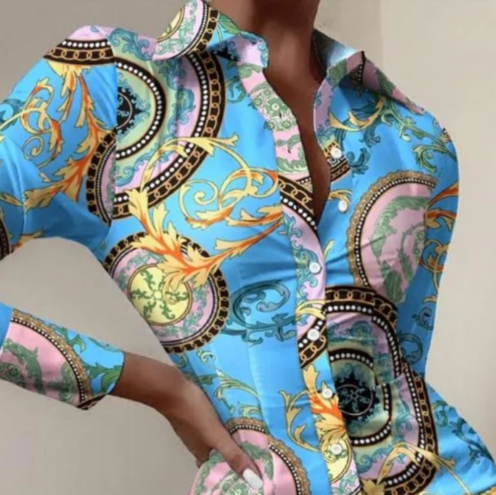 🔥Julia Blue Abstract Print Multicolored Blue Tunic Top Sz. Small